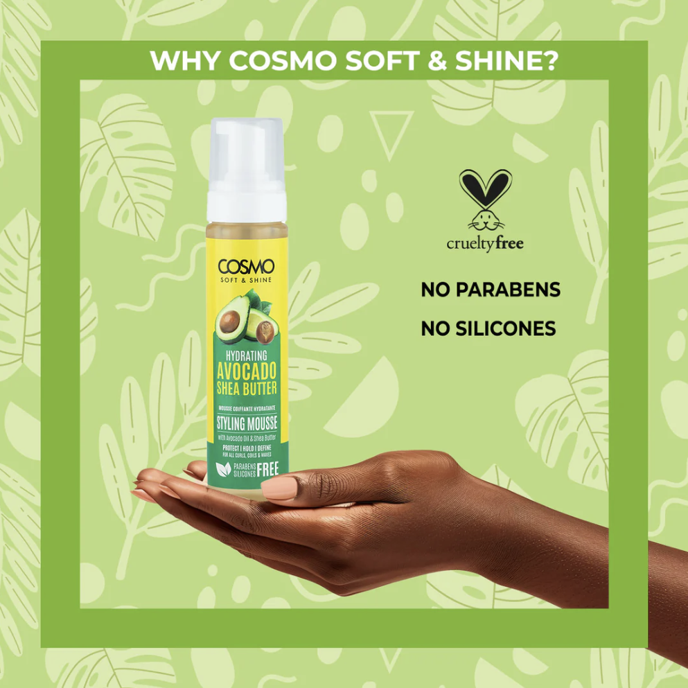 WHOLESALE (48 PER CARTON) STYLING MOUSSE 250ML AVOCADO & SHEA BUTTER (SOFT & SHINE) (COSMO SERIES) [COM31116222]
